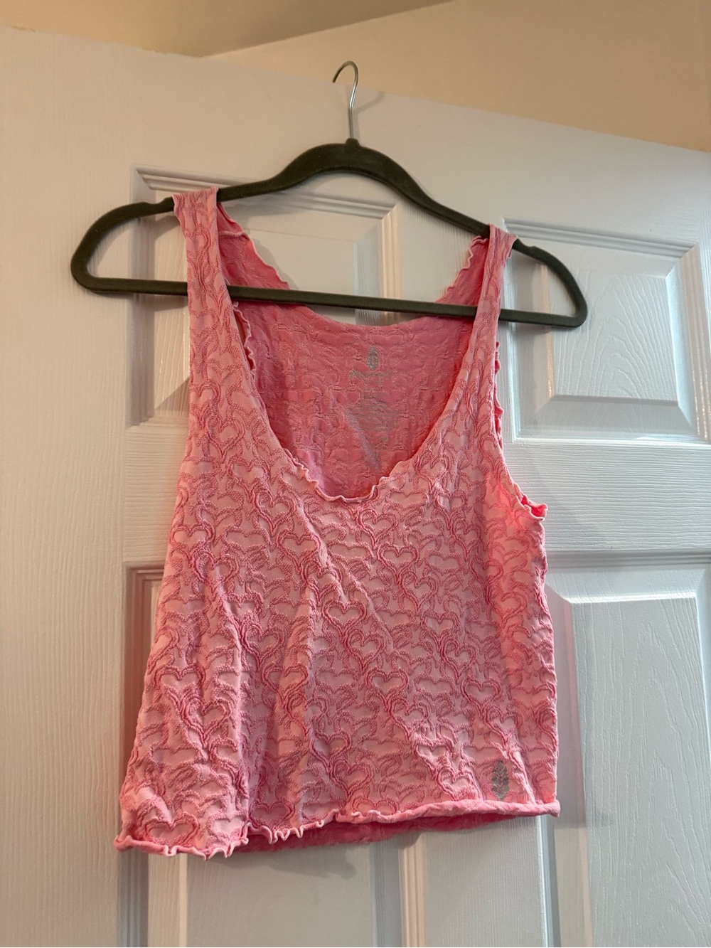 FP Movement by Free People Pink Textured Tank Top with Heart Desigb